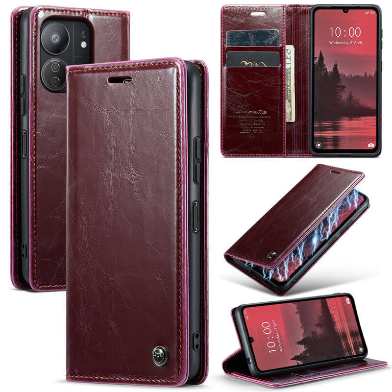 CaseMe Xiaomi Redmi 13C Luxury Wallet Magnetic Case Red - Click Image to Close