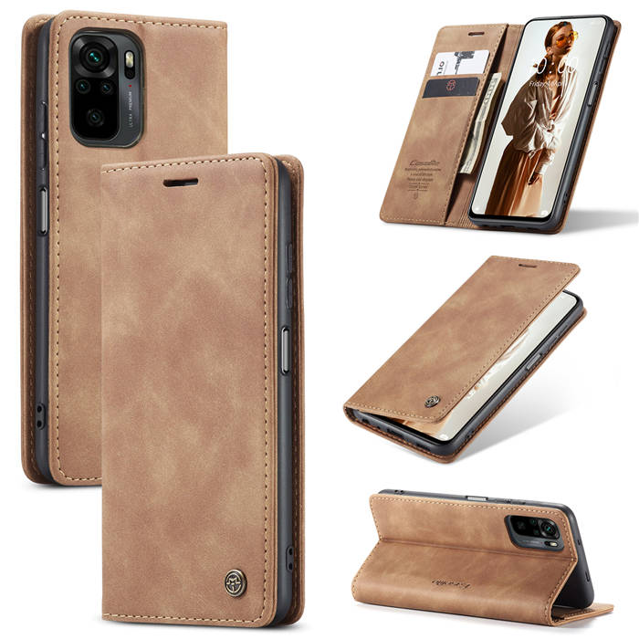 CaseMe Xiaomi Redmi Note 10 4G/Note 10S Wallet Magnetic Case Brown - Click Image to Close