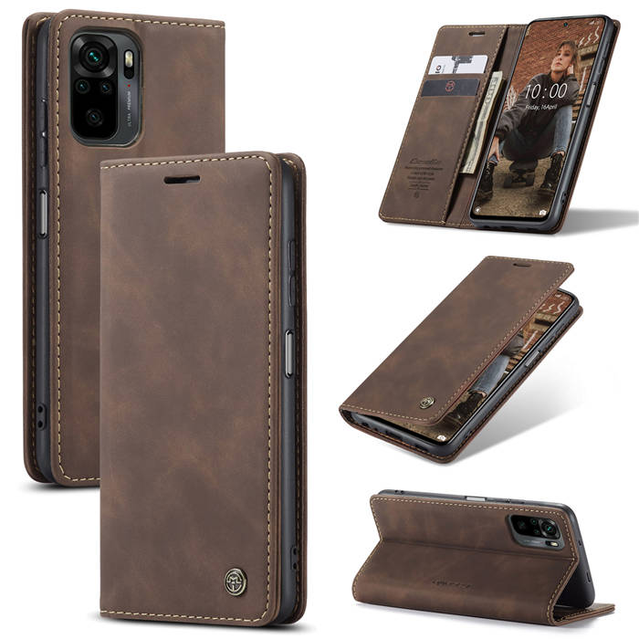 CaseMe Xiaomi Redmi Note 10 4G/Note 10S Wallet Magnetic Case Coffee - Click Image to Close
