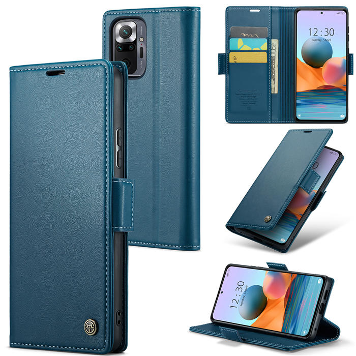 CaseMe Xiaomi Redmi Note 10 Pro/Note 10 Pro Max Wallet RFID Blocking Magnetic Buckle Case Blue - Click Image to Close