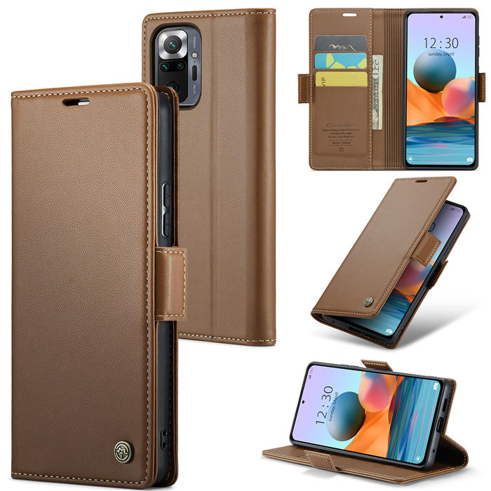 CaseMe Xiaomi Redmi Note 10 Pro/Note 10 Pro Max Wallet RFID Blocking Magnetic Buckle Case Brown - Click Image to Close