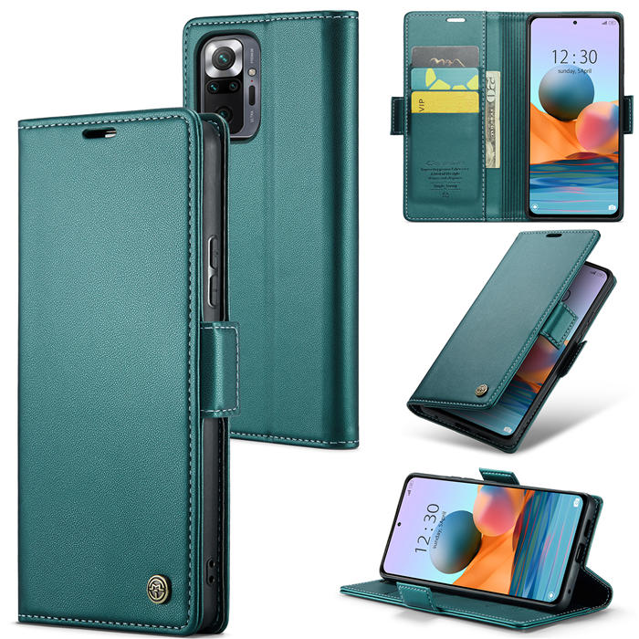 CaseMe Xiaomi Redmi Note 10 Pro/Note 10 Pro Max Wallet RFID Blocking Magnetic Buckle Case Green - Click Image to Close