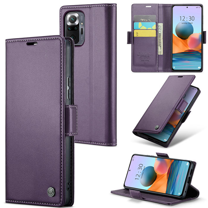 CaseMe Xiaomi Redmi Note 10 Pro/Note 10 Pro Max Wallet RFID Blocking Magnetic Buckle Case Purple - Click Image to Close