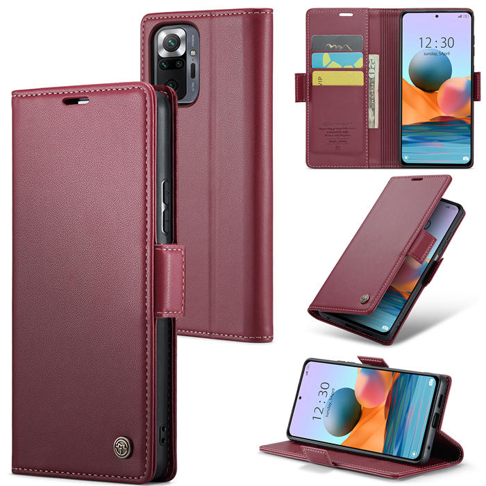 CaseMe Xiaomi Redmi Note 10 Pro/Note 10 Pro Max Wallet RFID Blocking Magnetic Buckle Case Red - Click Image to Close