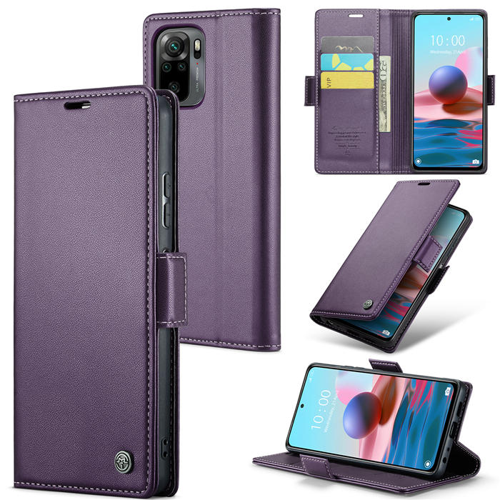 CaseMe Xiaomi Redmi Note 10 4G/Note 10S Wallet RFID Blocking Magnetic Buckle Case Purple - Click Image to Close