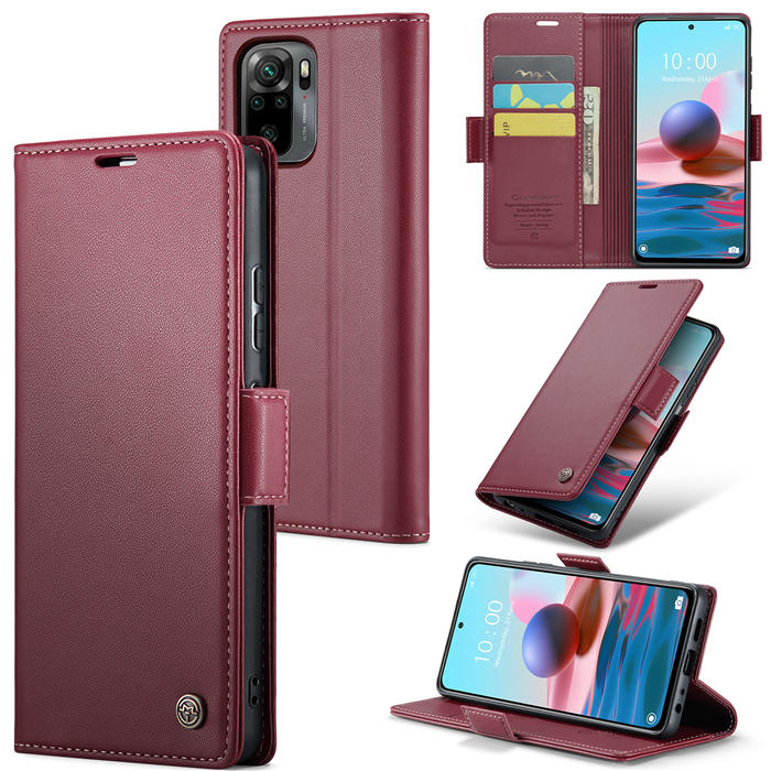 CaseMe Xiaomi Redmi Note 10 4G/Note 10S Wallet RFID Blocking Magnetic Buckle Case Red