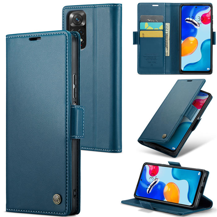 CaseMe Xiaomi Redmi Note 11 4G/Note 11S Wallet RFID Blocking Magnetic Buckle Case Blue