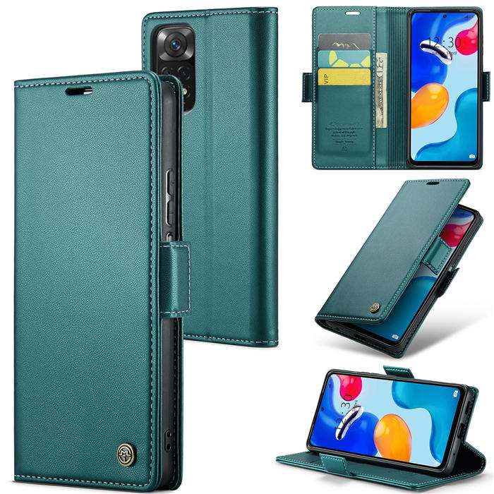 CaseMe Xiaomi Redmi Note 11 4G/Note 11S Wallet RFID Blocking Magnetic Buckle Case Green - Click Image to Close