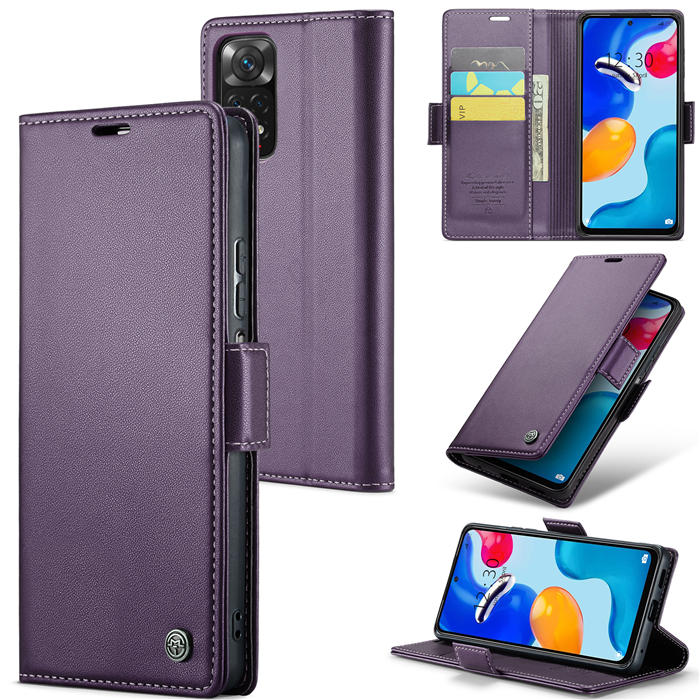CaseMe Xiaomi Redmi Note 11 4G/Note 11S Wallet RFID Blocking Magnetic Buckle Case Purple