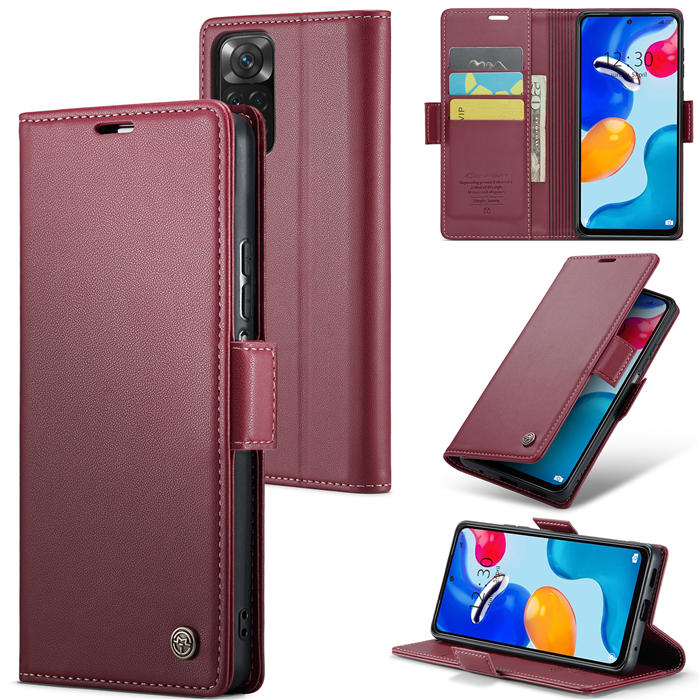CaseMe Xiaomi Redmi Note 11 4G/Note 11S Wallet RFID Blocking Magnetic Buckle Case Red