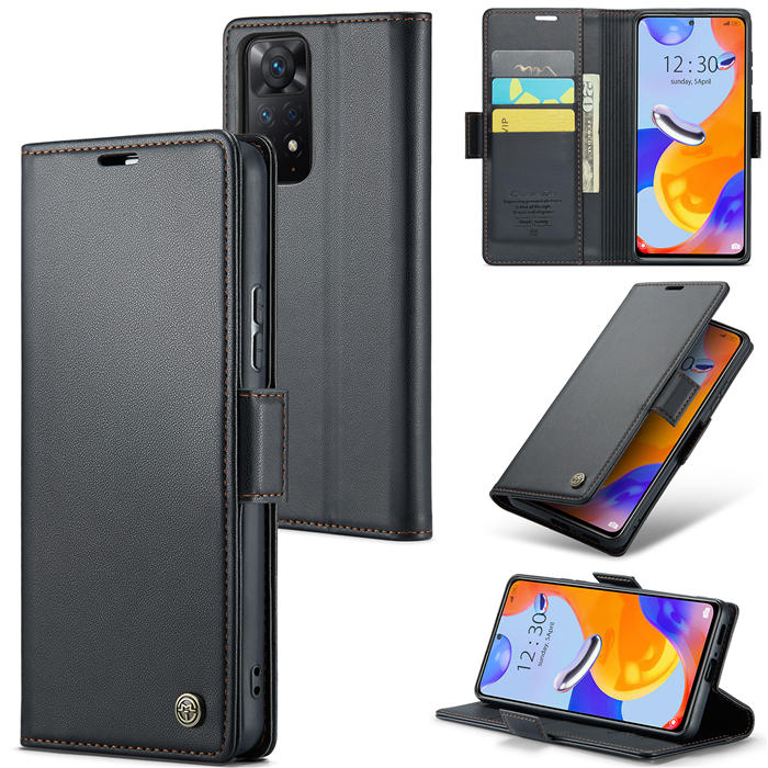 CaseMe Xiaomi Redmi Note 11 Pro 5G Wallet RFID Blocking Magnetic Buckle Case Black - Click Image to Close