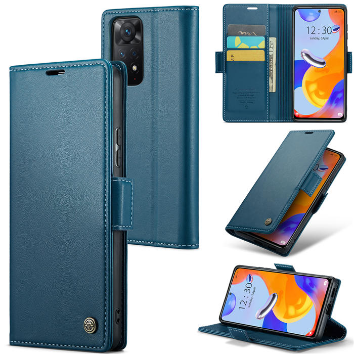 CaseMe Xiaomi Redmi Note 11 Pro 5G Wallet RFID Blocking Magnetic Buckle Case Blue - Click Image to Close