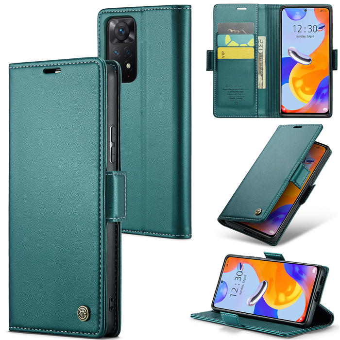 CaseMe Xiaomi Redmi Note 11 Pro 5G Wallet RFID Blocking Magnetic Buckle Case Green - Click Image to Close