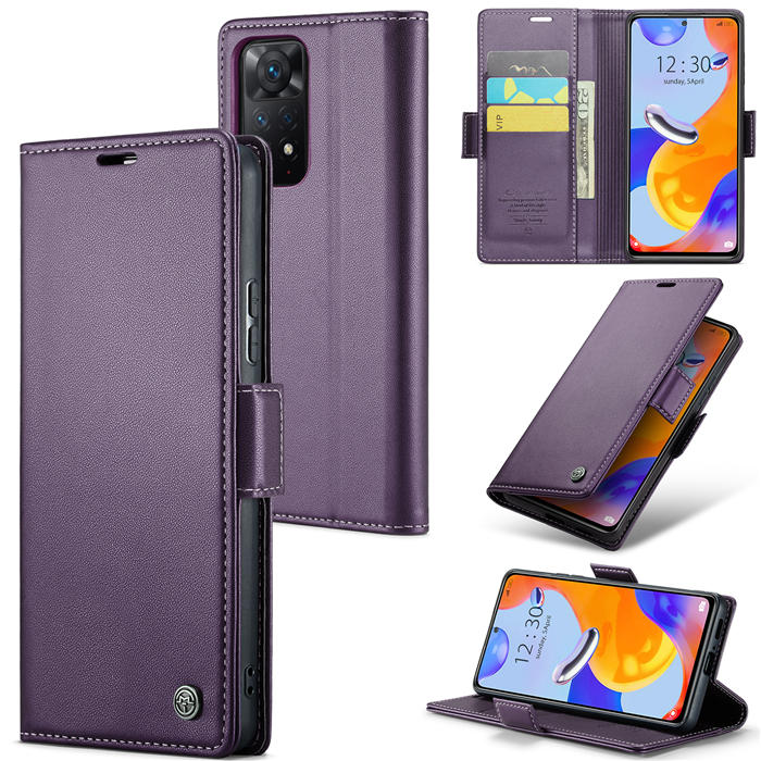 CaseMe Xiaomi Redmi Note 11 Pro 5G Wallet RFID Blocking Magnetic Buckle Case Purple
