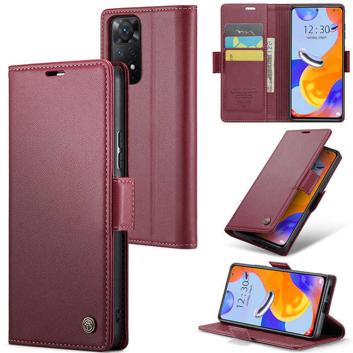 CaseMe Xiaomi Redmi Note 11 Pro 5G Wallet RFID Blocking Magnetic Buckle Case Red - Click Image to Close