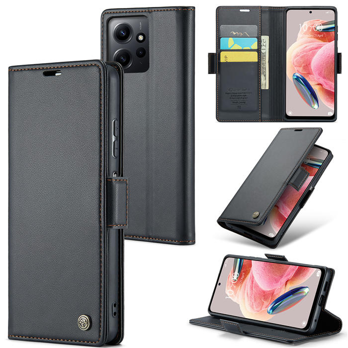 CaseMe Xiaomi Redmi Note 12 4G Wallet RFID Blocking Magnetic Buckle Case Black - Click Image to Close