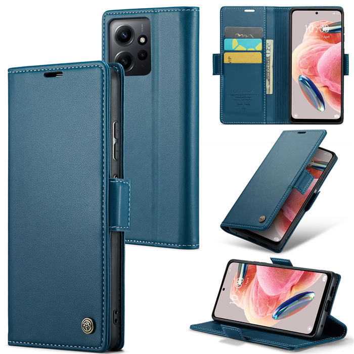 CaseMe Xiaomi Redmi Note 12 4G Wallet RFID Blocking Magnetic Buckle Case Blue - Click Image to Close