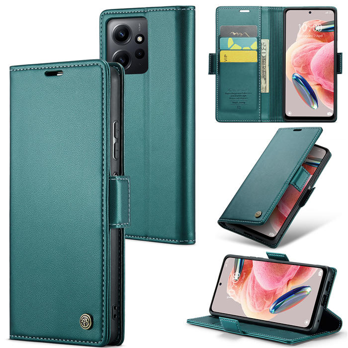 CaseMe Xiaomi Redmi Note 12 4G Wallet RFID Blocking Magnetic Buckle Case Green - Click Image to Close