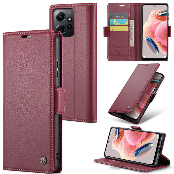 CaseMe Xiaomi Redmi Note 12 4G Wallet RFID Blocking Magnetic Buckle Case Red - Click Image to Close
