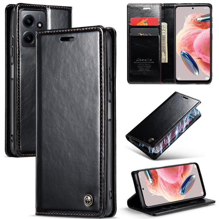 CaseMe Xiaomi Redmi Note 12 4G Wallet Luxury Leather Case Black - Click Image to Close