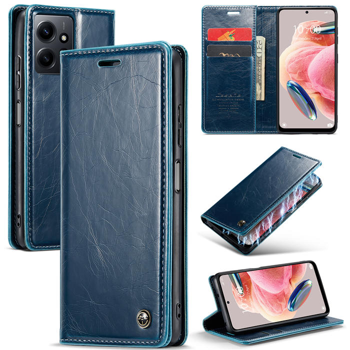 CaseMe Xiaomi Redmi Note 12 4G Wallet Luxury Leather Case Blue - Click Image to Close