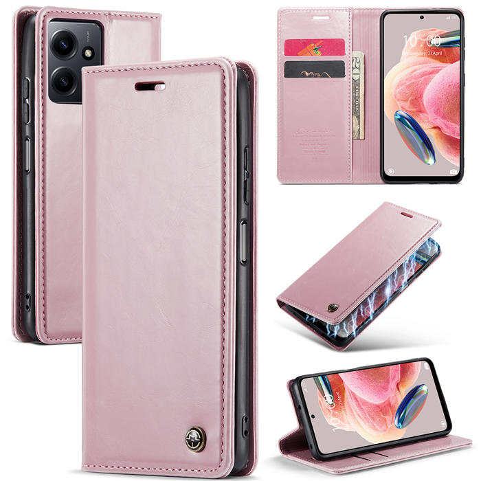 CaseMe Xiaomi Redmi Note 12 4G Wallet Luxury Leather Case Pink - Click Image to Close