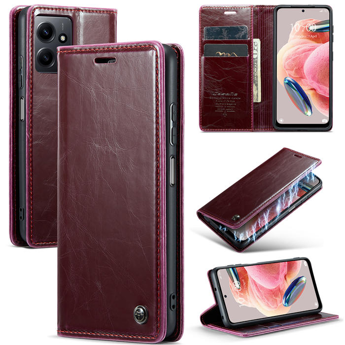 CaseMe Xiaomi Redmi Note 12 4G Wallet Luxury Leather Case Red - Click Image to Close