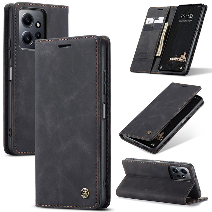 CaseMe Xiaomi Redmi Note 12 4G Wallet Suede Leather Case Black - Click Image to Close