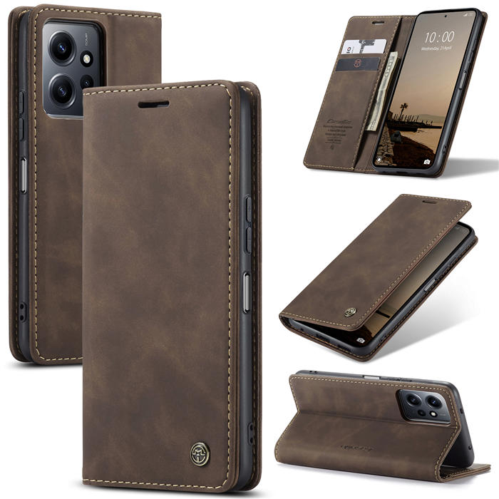 CaseMe Xiaomi Redmi Note 12 4G Wallet Suede Leather Case Coffee - Click Image to Close