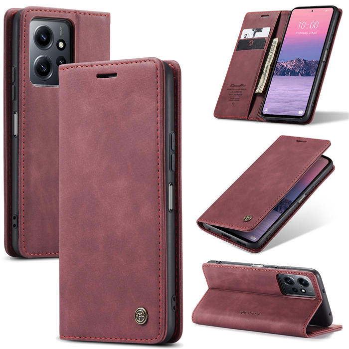 CaseMe Xiaomi Redmi Note 12 4G Wallet Suede Leather Case Red - Click Image to Close