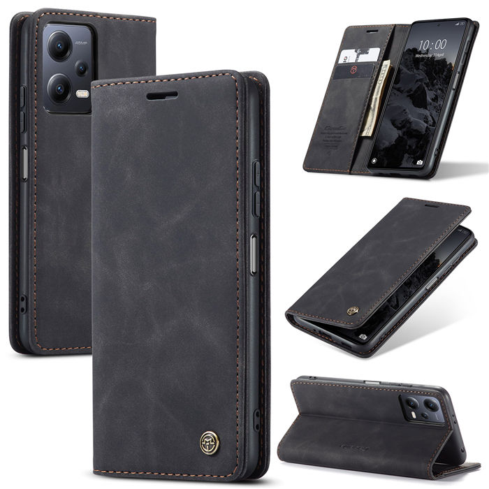 CaseMe Xiaomi POCO X5 5G Wallet Retro Suede Leather Case Black - Click Image to Close