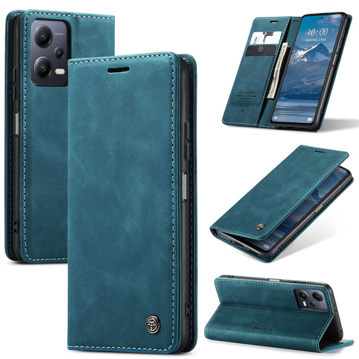 CaseMe Xiaomi POCO X5 5G Wallet Retro Suede Leather Case Blue - Click Image to Close