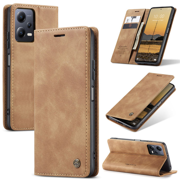 CaseMe Xiaomi POCO X5 5G Wallet Retro Suede Leather Case Brown