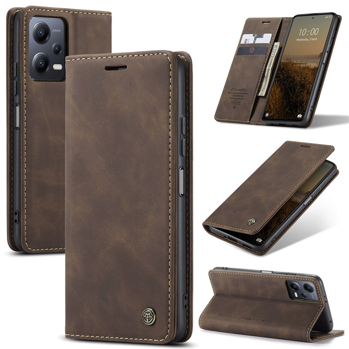 CaseMe Xiaomi POCO X5 5G Wallet Retro Suede Leather Case Coffee - Click Image to Close