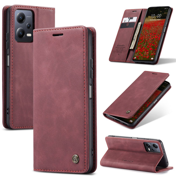 CaseMe Xiaomi POCO X5 5G Wallet Retro Suede Leather Case Red - Click Image to Close