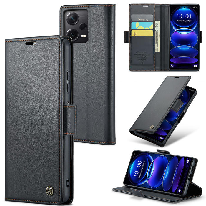 CaseMe Xiaomi Redmi Note 12 Pro Plus 5G Wallet RFID Blocking Magnetic Buckle Case Black