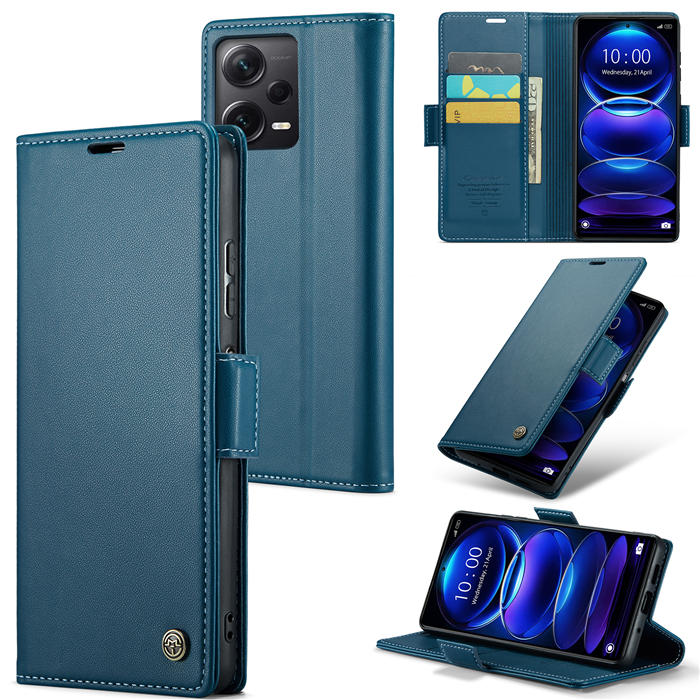 CaseMe Xiaomi Redmi Note 12 Pro Plus 5G Wallet RFID Blocking Magnetic Buckle Case Blue - Click Image to Close