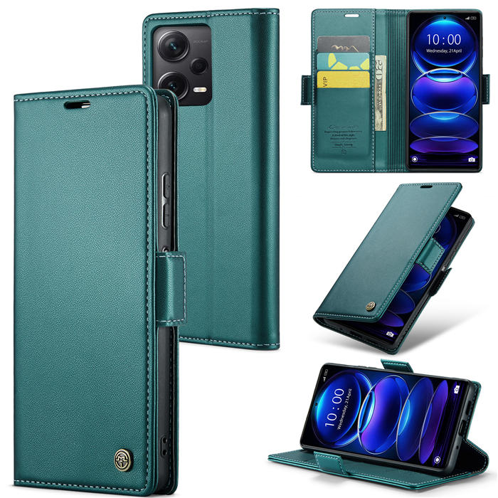 CaseMe Xiaomi Redmi Note 12 Pro Plus 5G Wallet RFID Blocking Magnetic Buckle Case Green - Click Image to Close