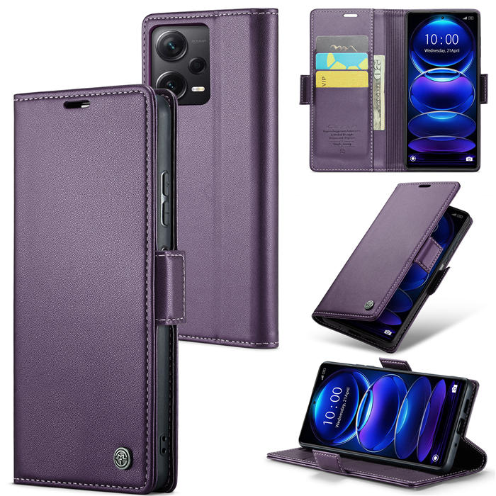 CaseMe Xiaomi Redmi Note 12 Pro Plus 5G Wallet RFID Blocking Magnetic Buckle Case Purple - Click Image to Close
