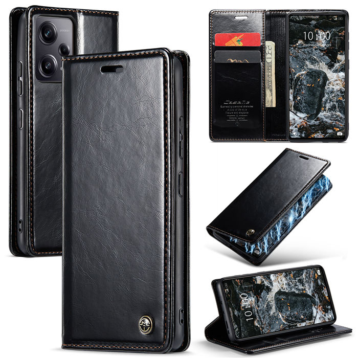 CaseMe Xiaomi Redmi Note 12 Pro Plus 5G Wallet Luxury Case Black - Click Image to Close