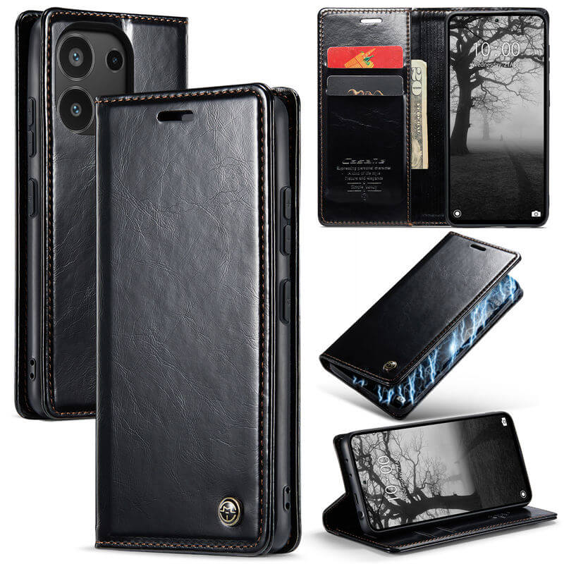 CaseMe Xiaomi Redmi Note 13 4G Luxury Wallet Magnetic Case Black - Click Image to Close