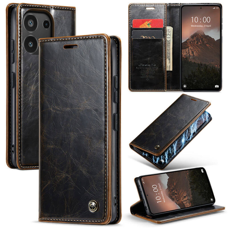 CaseMe Xiaomi Redmi Note 13 4G Luxury Wallet Magnetic Case Coffee - Click Image to Close