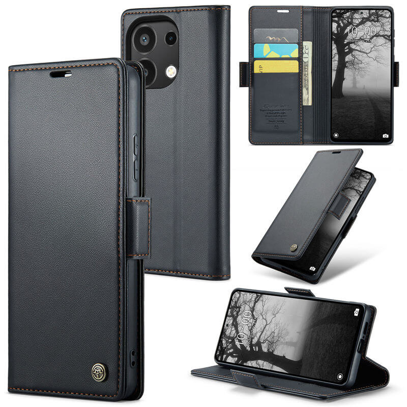 CaseMe Xiaomi Redmi Note 13 4G Wallet RFID Blocking Magnetic Buckle Case Black