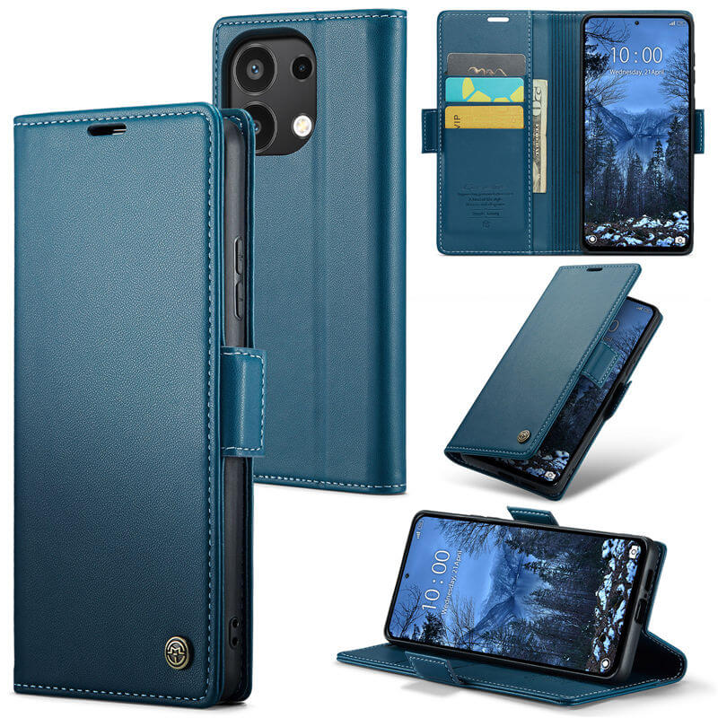 CaseMe Xiaomi Redmi Note 13 4G Wallet RFID Blocking Magnetic Buckle Case Blue