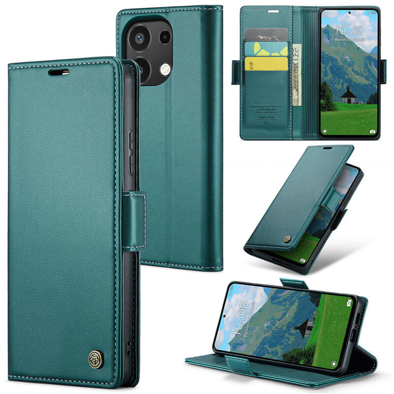 CaseMe Xiaomi Redmi Note 13 4G Wallet RFID Blocking Magnetic Buckle Case Green