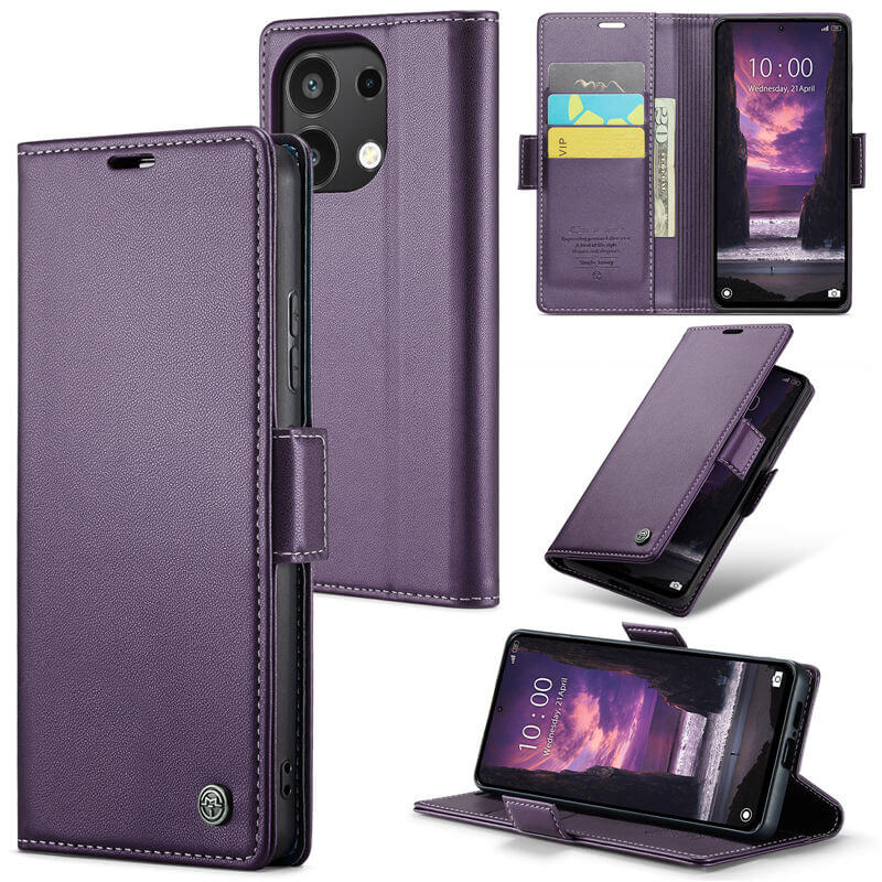 CaseMe Xiaomi Redmi Note 13 4G Wallet RFID Blocking Magnetic Buckle Case Purple
