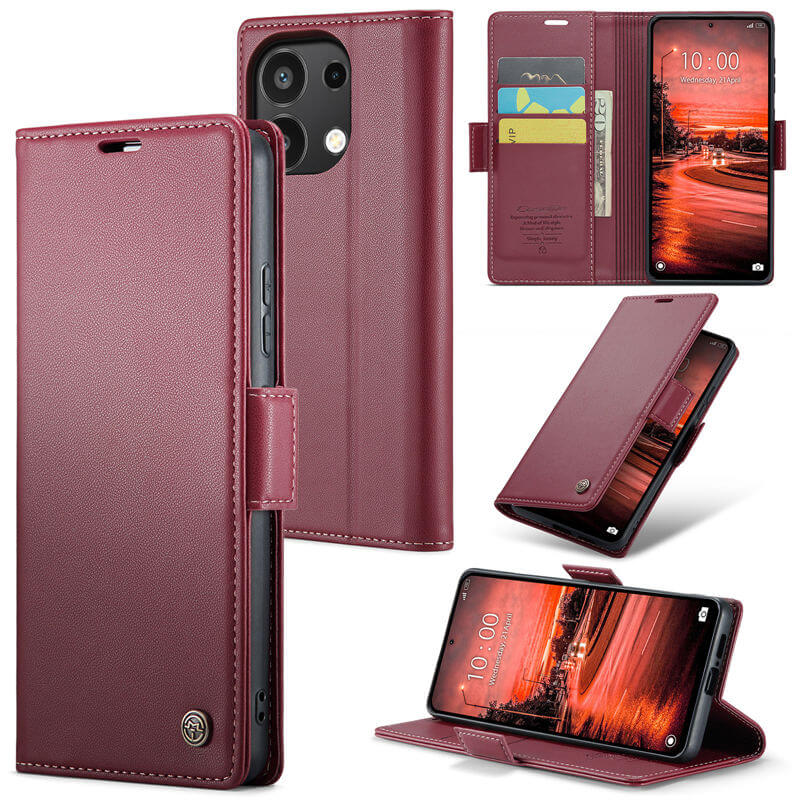 CaseMe Xiaomi Redmi Note 13 4G Wallet RFID Blocking Magnetic Buckle Case Red