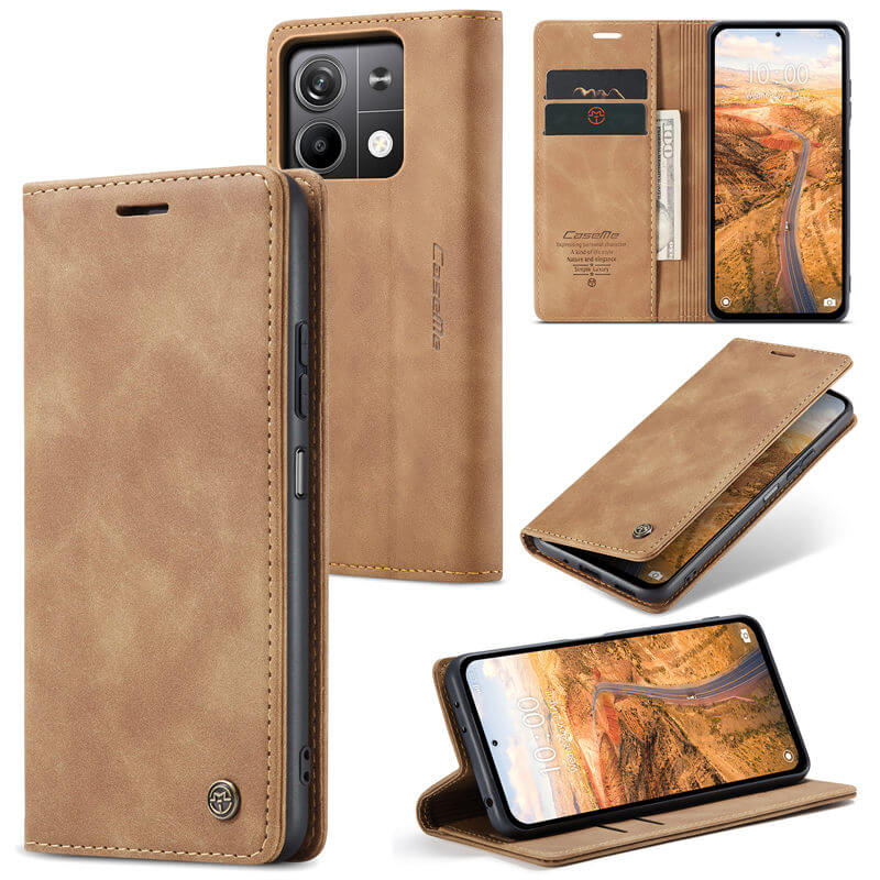 CaseMe Xiaomi Redmi Note 13 5G Wallet Suede Leather Case Coffee - Click Image to Close