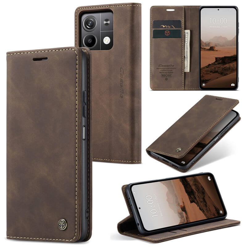 CaseMe Xiaomi Redmi Note 13 5G Wallet Suede Leather Case Coffee - Click Image to Close