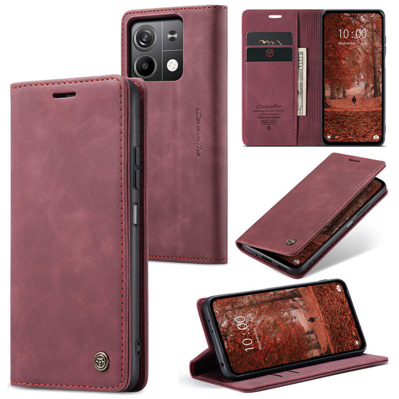 CaseMe Xiaomi Redmi Note 13 5G Wallet Suede Leather Case Red - Click Image to Close